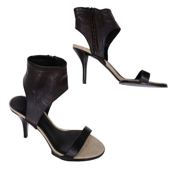 Vintage VINCE "ADRIA" High Heel Black Leather Sandals w/Open Toe and Ankle Cuff - Picture 5 of 8